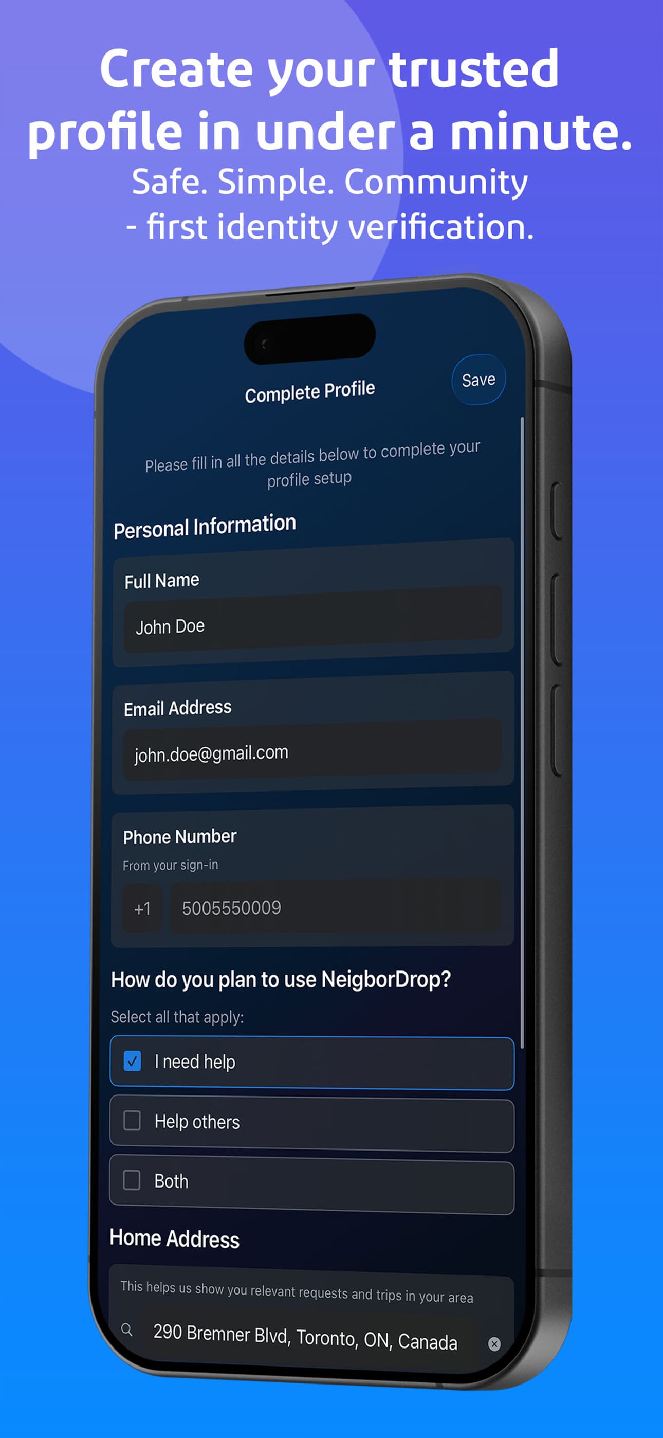 NeigborDrop easy profile creation